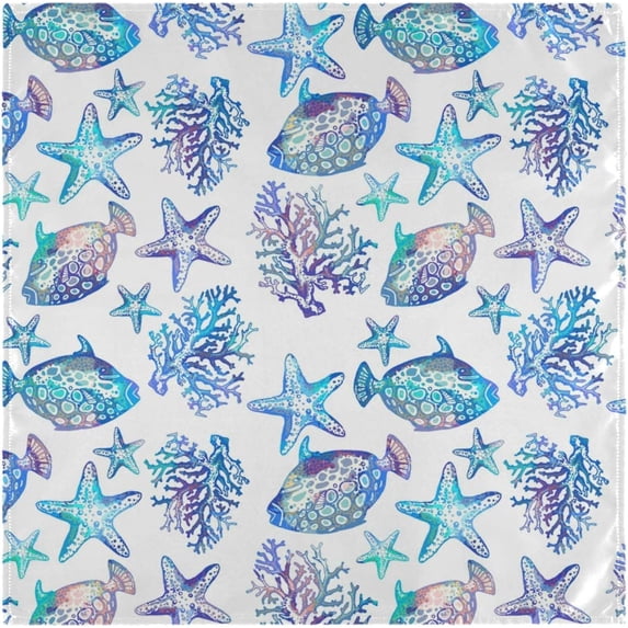 GZHJMY Exotic Starfishes Coral Fishes Pattern Cloth Napkins, Set of 1 20 x 20 Inch Soft & Comfortable Polyester Dinner Napkin for Family, Restaurant, Weddings, Parties
