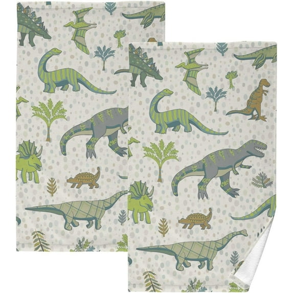 GZHJMY Face Hand Towel Set Hand Drawn Dinosaurs Pattern Cotton Washcloths, Quick-Dry Highly Absorbent Bath Towel- Pack of 2 Washcloths