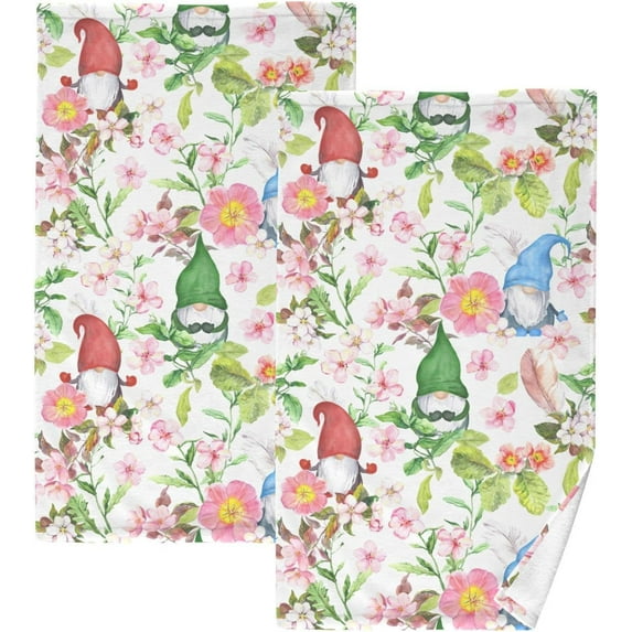 GZHJMY Face Hand Towel Set Scandinavian Gnomes Spring Flowers Cotton Washcloths, Quick-Dry Highly Absorbent Bath Towel- Pack of 2 Washcloths