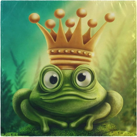 GZHJMY Fairy Tale Frog Prince with Gold Crown Cloth Napkins, Set of 6 20 x 20 Inch Soft Polyester Dinner Napkin for Family, Restaurant, Weddings, Parties