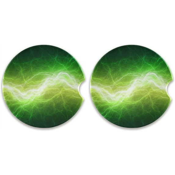 GZHJMY Fantasy Green Lightning Car Coaster for Cup Holders, 2 Pack Absorbent Ceramic Car Universal Vehicle Non-Slip Car Cup Holder Coaster Cup Coasters