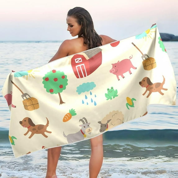 GZHJMY Farm Animal Cartoon Beach Towel Quick Dry Absorbent Bath Towels Sandproof Lightweight Towel for Gym Yoga Sports Swimming - 31x71in Bath Towels