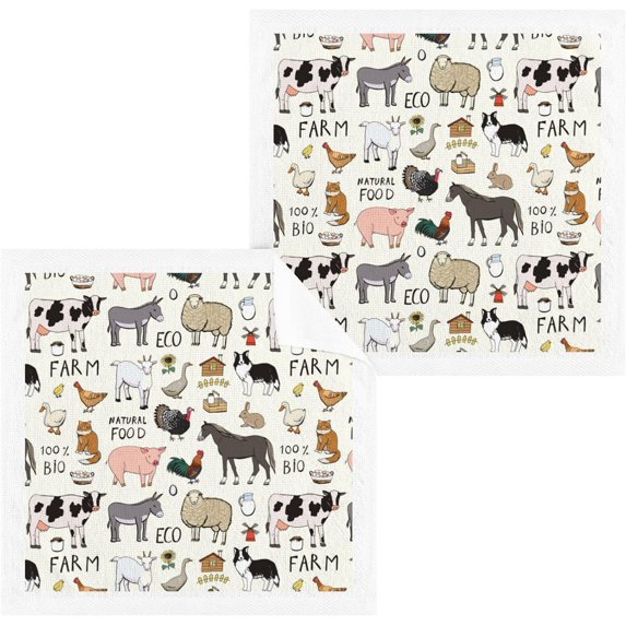 GZHJMY Farm Animals Wash Cloths 6 Pack - 12 x 12 Inch Super Super Soft Washcloths for Your Face and Body - 100% Cotton Absorbent Baby Face Towel