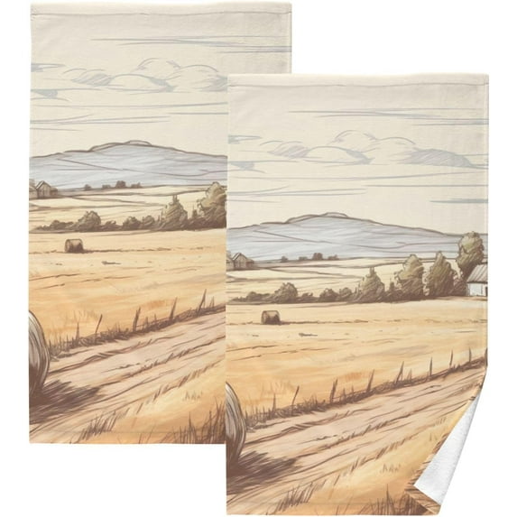 GZHJMY Farm Field Hand Towels Set of 2 Pack - 16 x 28 Inches Extra Absorbent Pure Washcloth Towels, Super Soft Hand Towel for Bathroom, Hotel, Kitchen, Gym
