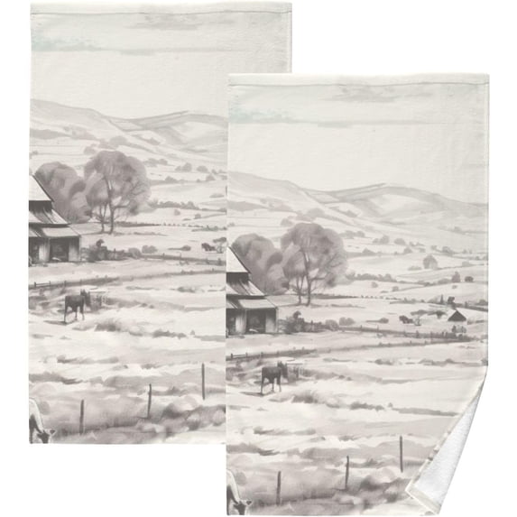 GZHJMY Farm Scene Hand Towels Set of 2 Pack - 16 x 28 Inches Extra Absorbent Pure Washcloth Towels, Super Soft Hand Towel for Bathroom, Hotel, Kitchen, Gym