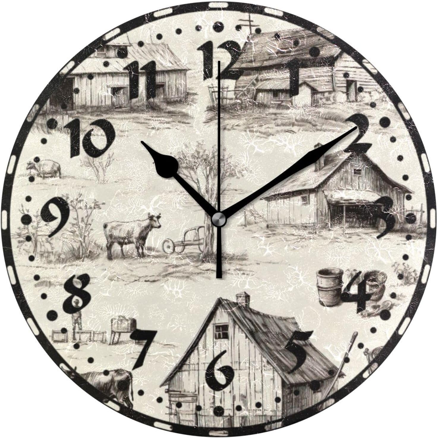GZHJMY Farm Theme Wall Clock, PVC Silent Non Ticking 10 Inch Battery ...