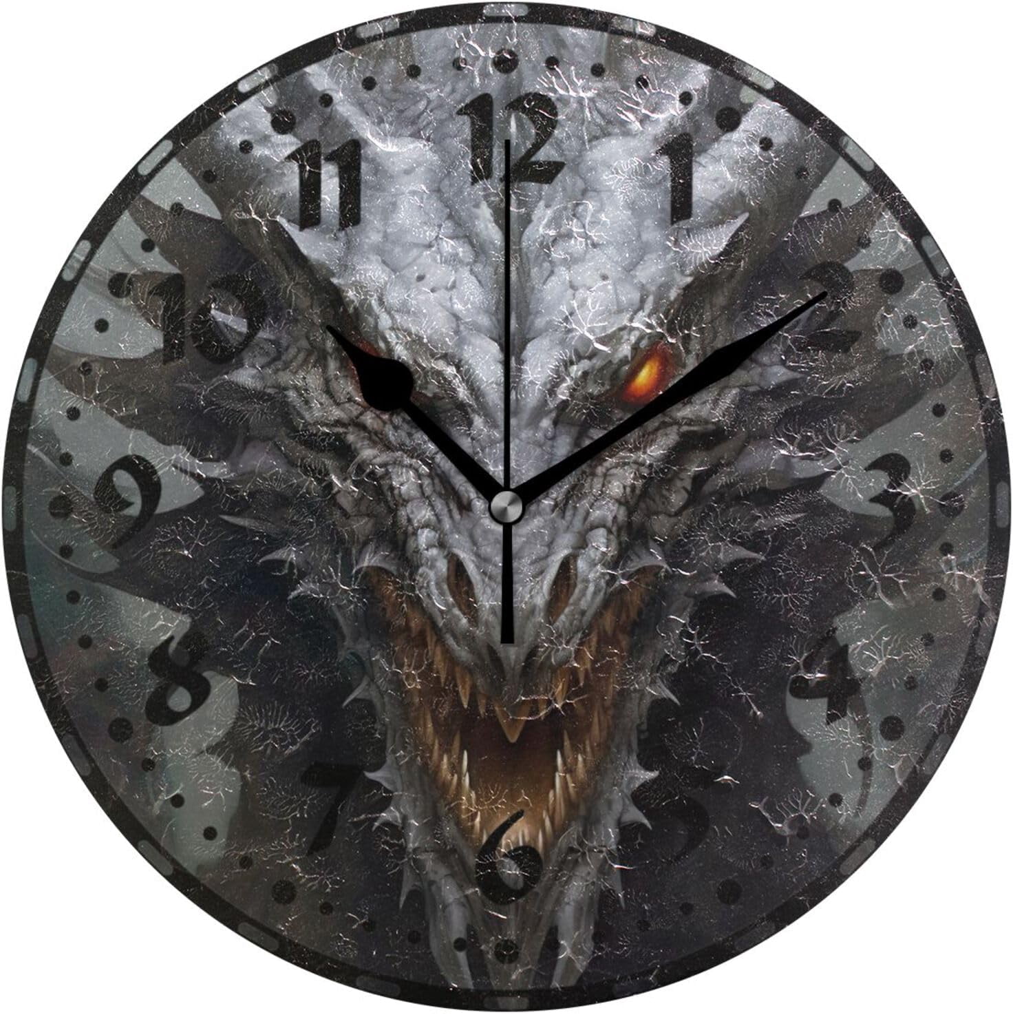 GZHJMY Fierce Gray Dragon Wall Clock, PVC Silent Non Ticking 10 Inch ...