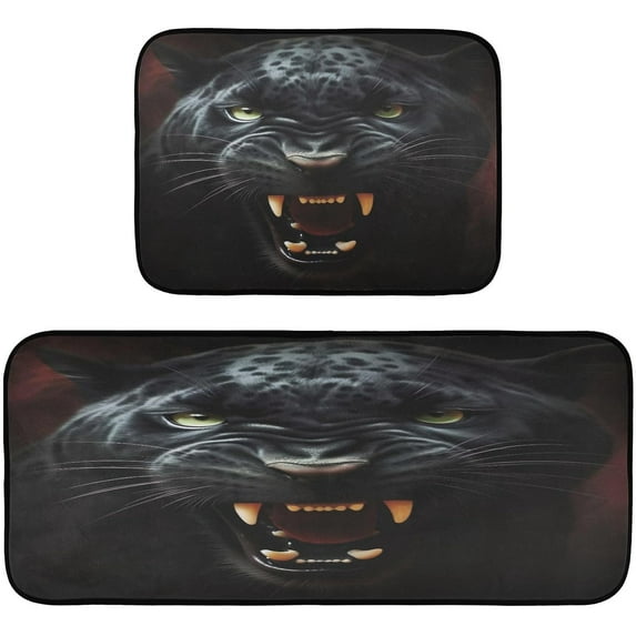 GZHJMY Fierce Leopard Kitchen Rug Set of 2 Non Slip Washable Cushioned Anti-Fatigue Kitchen Mat Comfort Standing Floor Mat for Kitchen Washroom Bedroom Carpet Runner