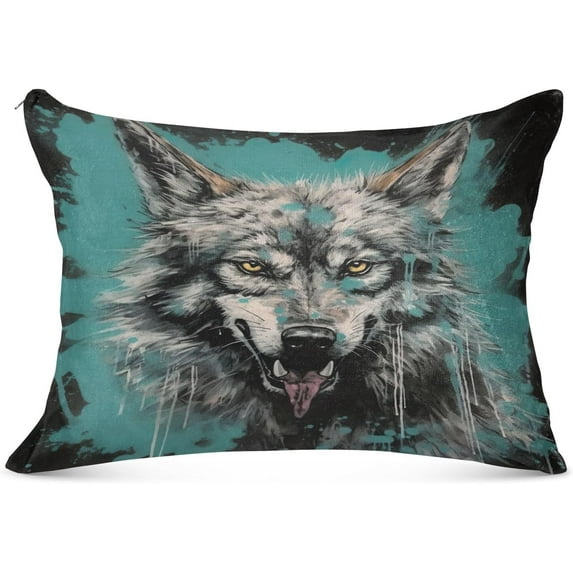GZHJMY Fierce Wolf Plush Pillow Case,Zippered Bed Pillow Pillowcases,Super Soft and Cozy Pillowcase Covers for Sleep - King Size 20x40in Home Decor