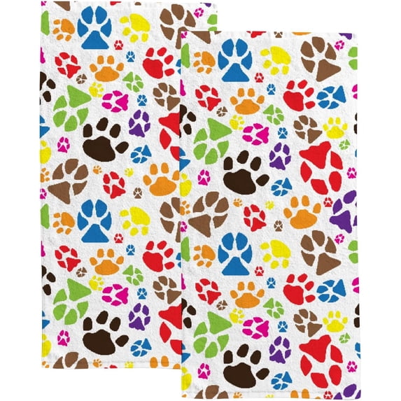 GZHJMY Fingertip Hand Towels, 2 Pack Pcs Color Animal Paw Prints Absorbent Face Bath Towels for Bathroom Kitchen, 30"x15"
