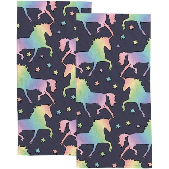 GZHJMY Fingertip Hand Towels, 2 Pack Pcs Colorful Rainbow Unicorn Absorbent Face Bath Towels for Bathroom Kitchen, 30"x15"