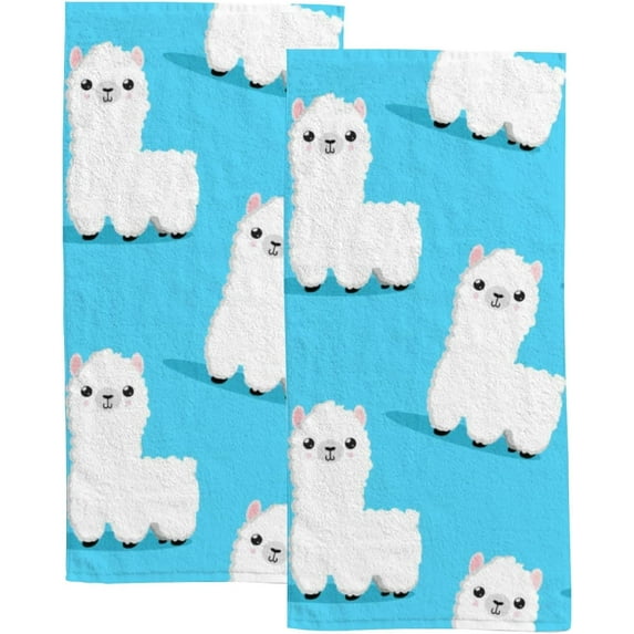 GZHJMY Fingertip Hand Towels, 2 Pack Pcs Cute Llama on Blue Background Absorbent Face Bath Towels for Bathroom Kitchen, 30"x15"
