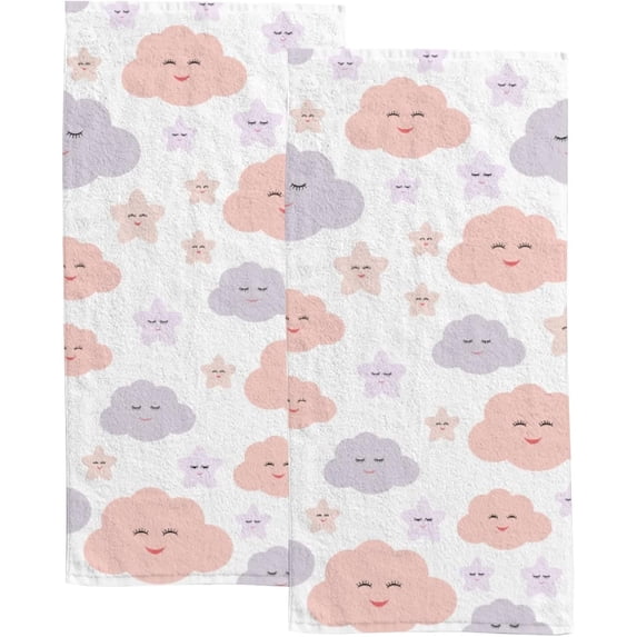 GZHJMY Fingertip Hand Towels, 2 Pack Pcs Cute Smiling Clouds Absorbent Face Bath Towels for Bathroom Kitchen, 30"x15"