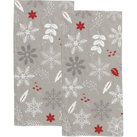 GZHJMY Fingertip Hand Towels, 2 Pack Pcs Winter Snowflakes Leaves Absorbent Face Bath Towels for Bathroom Kitchen, 30"x15"