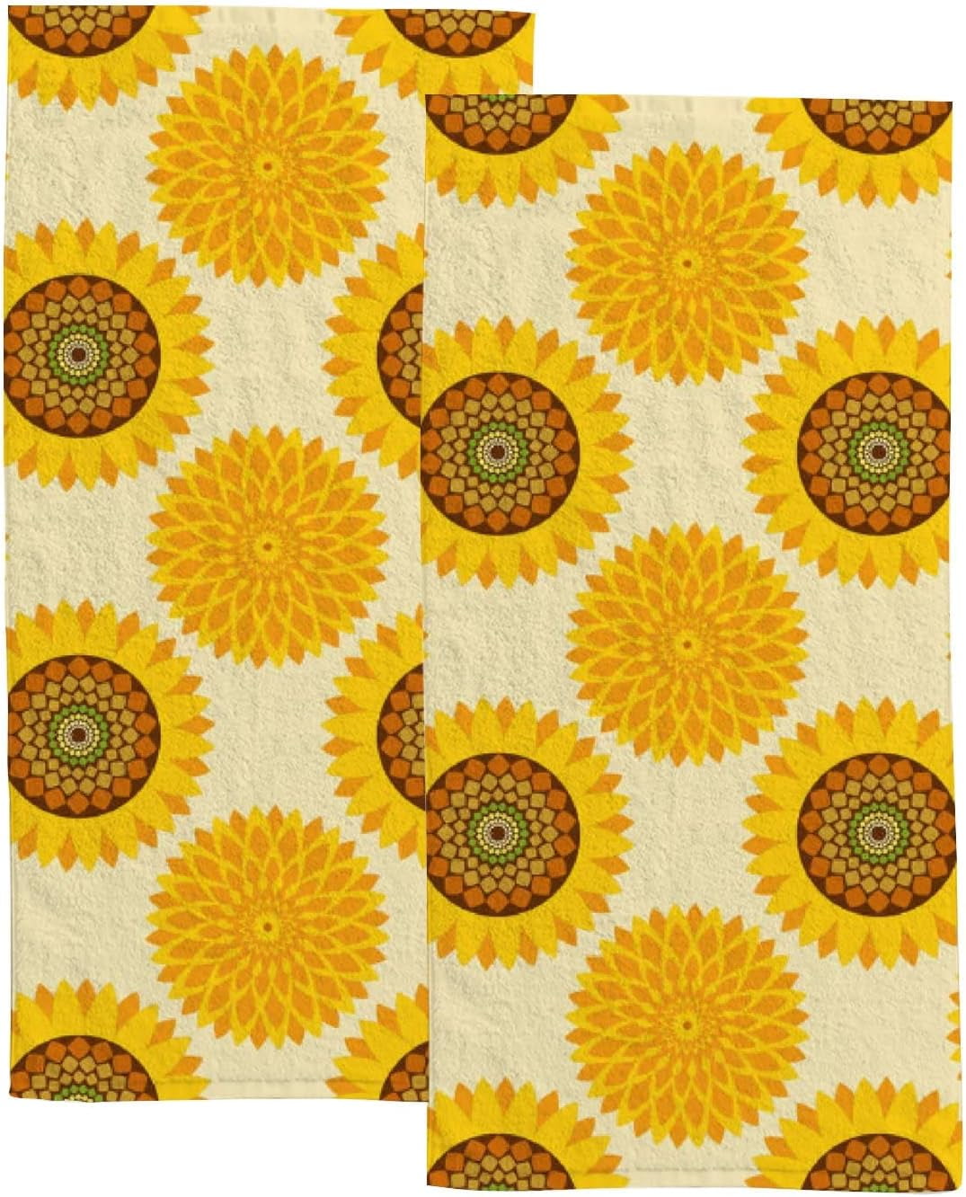 GZHJMY Fingertip Hand Towels, 2 Pack Pcs Yellow Sunflower with Seeds