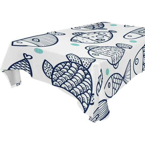GZHJMY Fish Tablecloth, Rectangle Waterproof Washable Polyester Table Cover for Picnic Dinner Holiday Party Decor, 60 x 120 Inch