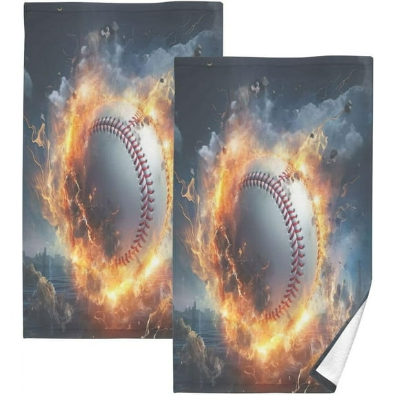 GZHJMY Flame Baseball Cotton Towel Set 2PCS,Quick Drying Bath Towels,Soft and Breathable Hand Towel WashCloths for Kitchen,Bathroom,Gym,Beach Washcloths