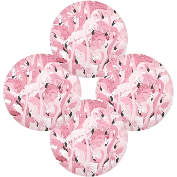 GZHJMY Flamingo Round Placemats, 4 Pack Table Mats for Kitchen Washable Non-Slip Place Mats Heat Resistant Place Mats for Kitchen Dining Table Decoration