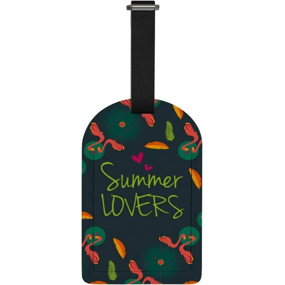 GZHJMY Flamingo Summer Lover Luggage Tags 1 Piece, PU Leather Travel ID Label with Privacy Name Card Cover for Travel Bag Suitcase Decoration