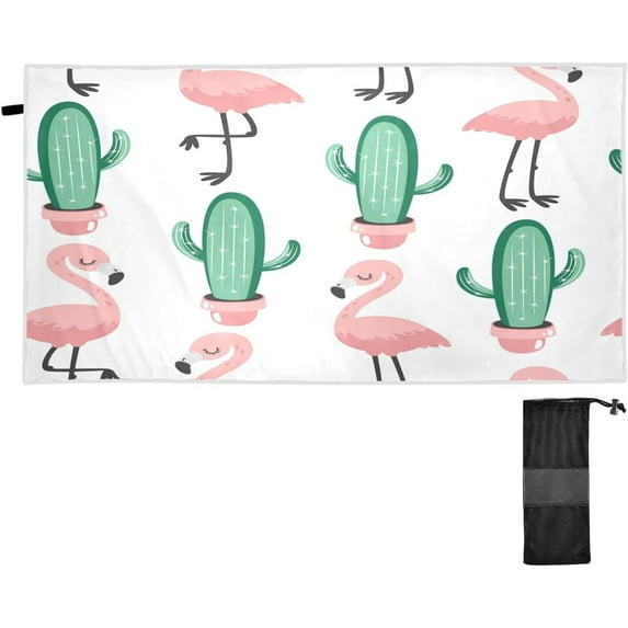 GZHJMY Flamingos and Cactuses Beach Towel - Lightweight Compact Oversized Travel Towels - Super Absorbent Quick Dry Towel for Swimming Camping Holiday(116)
