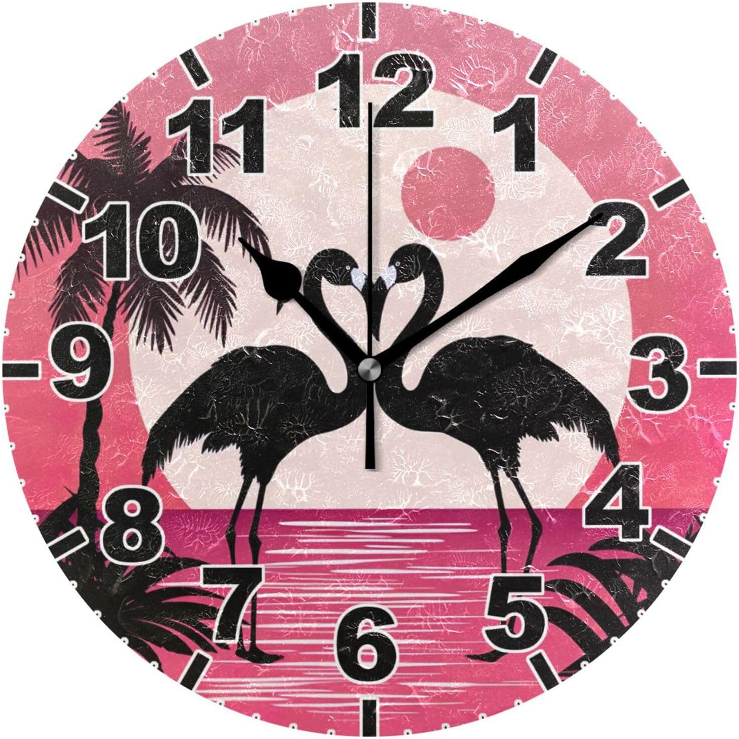GZHJMY Flamingos at Sunset Round Wall Clock, Battery Operated Silent ...