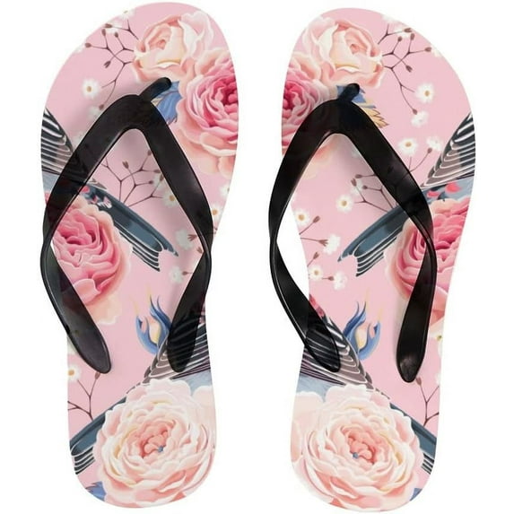GZHJMY Flip Flops Birds Pink Rose Peony Floral Thong Slip On Slippers Beach Summer Sandals for Women Men Boy Girl Kid Summer Slippers