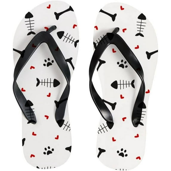 GZHJMY Flip Flops Cute Cat Animal Cartoon Footprints Fish Black White Slippers Sandals for Women Men Boy Girl Kid Beach Summer Yoga Mat Slipper Summer Slippers