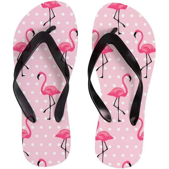 GZHJMY Flip Flops Cute Flamingo Tropical Bird Polka Dots Pink Thong Slip On Slippers Beach Summer Sandals for Women Men Boy Girl Kid Shoes