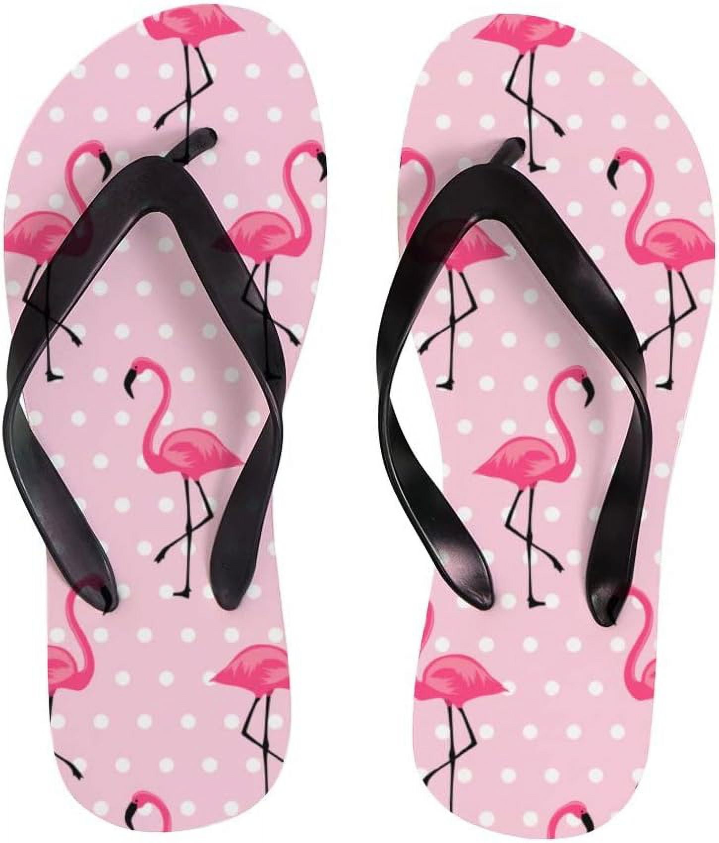 GZHJMY Flip Flops Cute Flamingo Tropical Bird Polka Dots Pink Thong
