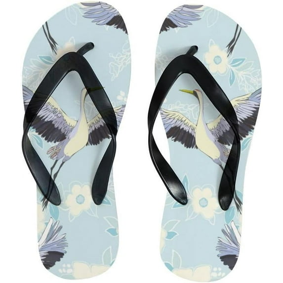 GZHJMY Flip Flops Elegant Birds Crane Blue Thong Slip On Slippers Beach Summer Sandals for Women Men Boy Girl Kid Summer Slippers