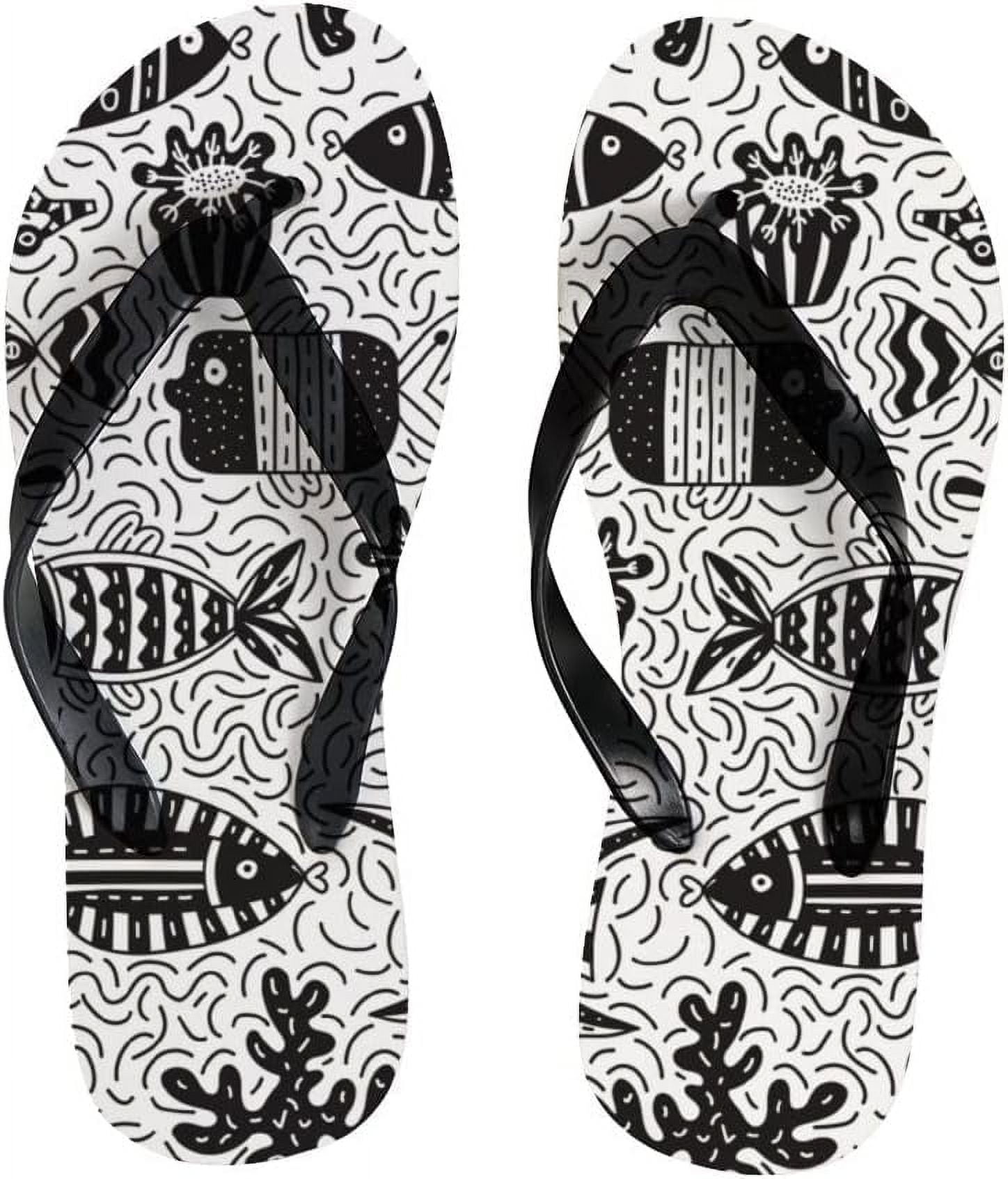 GZHJMY Flip Flops Fish Ocean Sea Black White Striped Slippers Sandals