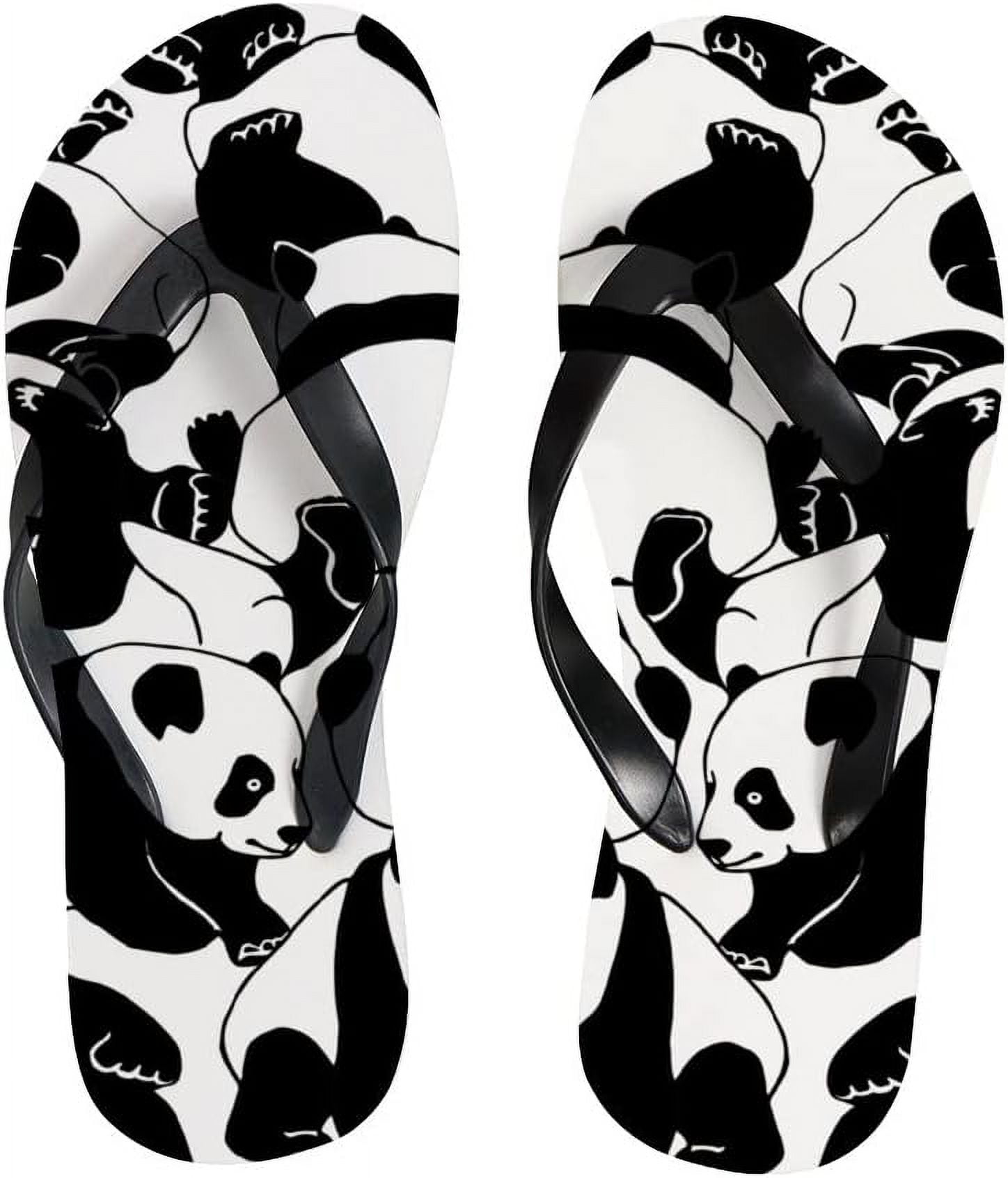 GZHJMY Flip Flops Slippers Black White Pandas Cute Animals for Women