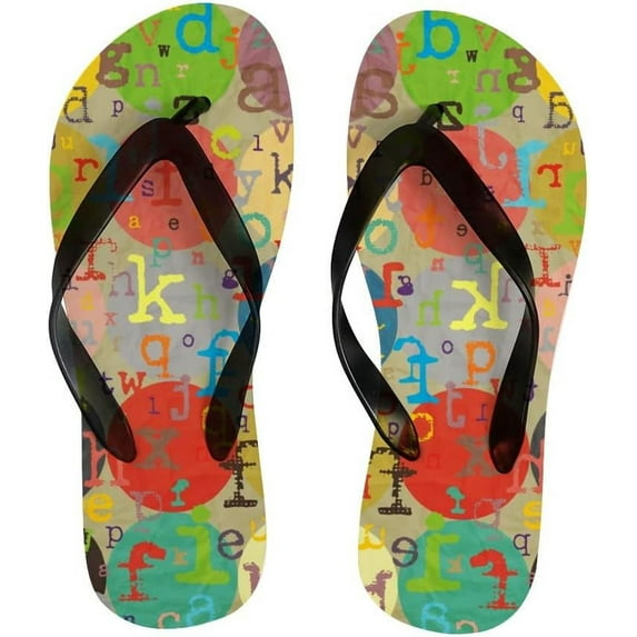 GZHJMY Flip Flops Slippers Colorful Circles Alphabet Letter Number Vintage for Women Girl Men Sandals Beach Summer Shower Slippers Shoes
