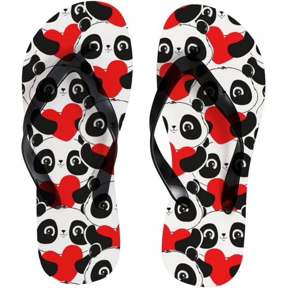 GZHJMY Flip Flops Slippers Cute Pandas Heart Birthday Valentines Day Sandals for Beach Summer Shower Women Men Boy Girl Kid Summer Slippers