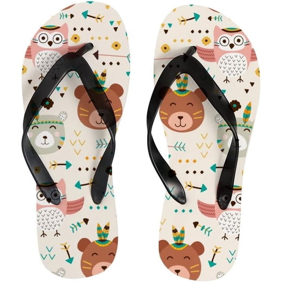 GZHJMY Flip Flops Slippers Cute Tribal Ethnic Bear Owl Animal Sandals for Beach Summer Shower Women Men Boy Girl Kid Summer Slippers