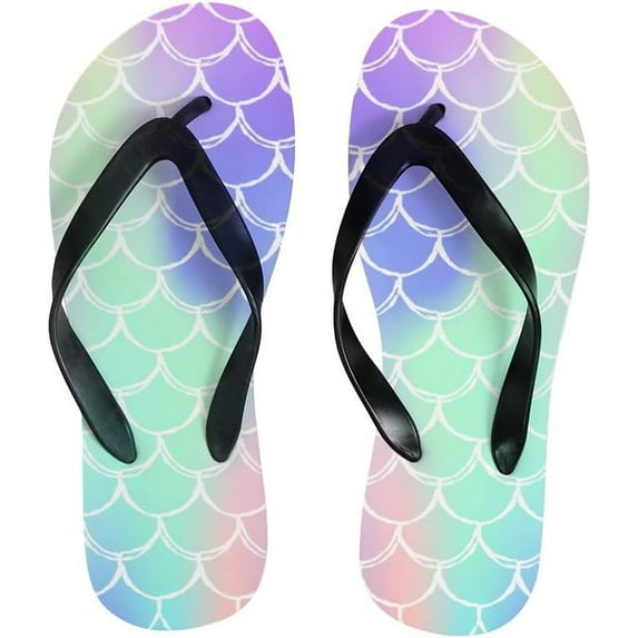 GZHJMY Flip Flops Slippers Mermaid Scale Tail Rainbow Ocean Sea Moire for Women Girl Men Sandals Beach Summer Shower Slippers Shoes