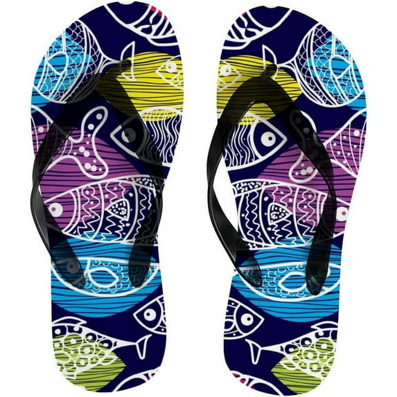 GZHJMY Flip Flops Vintage Colorful Fish Aquatic World Ocean Sea Beach Thong Slip On Slippers Beach Summer Sandals for Women Men Boy Girl Kid Summer Slippers