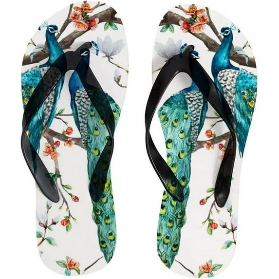 GZHJMY Flip Flops Vintage Peacock Animals Floral Flowers Tree Slippers Sandals for Women Men Boy Girl Kid Beach Summer Yoga Mat Slipper Summer Slippers
