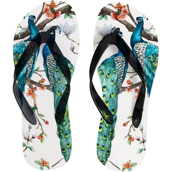 GZHJMY Flip Flops Vintage Peacock Animals Floral Flowers Tree Slippers Sandals for Women Men Boy Girl Kid Beach Summer Yoga Mat Slipper Shoes