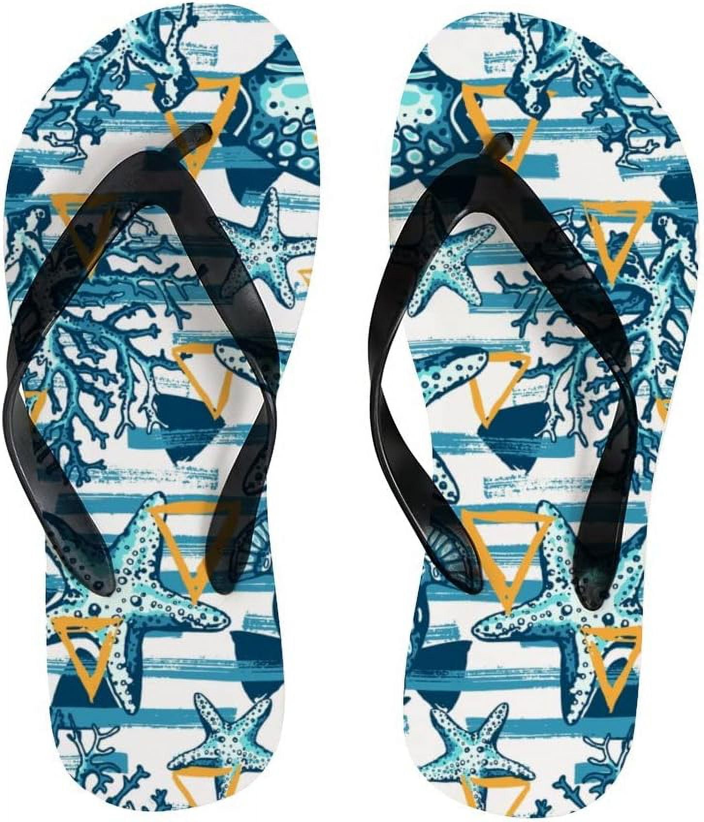 GZHJMY Flip Flops Watercolor Starfish Coral Fish Ocean Sea Striped Blue