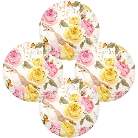 GZHJMY Floral Bird Pattern Round Placemats, 4 Pack Table Mats for Kitchen Washable Non-Slip Place Mats Heat Resistant Place Mats for Kitchen Dining Table Decoration