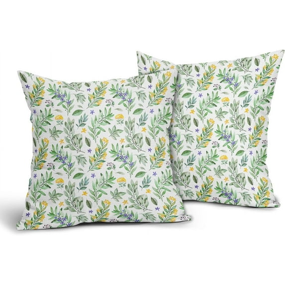 GZHJMY Floral Leaves Throw Pillow Covers - Tropical Leaf Pillow Cases Set of 2 Sage Green Pillowcase Orange Purple Flowers Plants Cushion Cover for Bedroom Sofa Office 16 x 16 Inch
