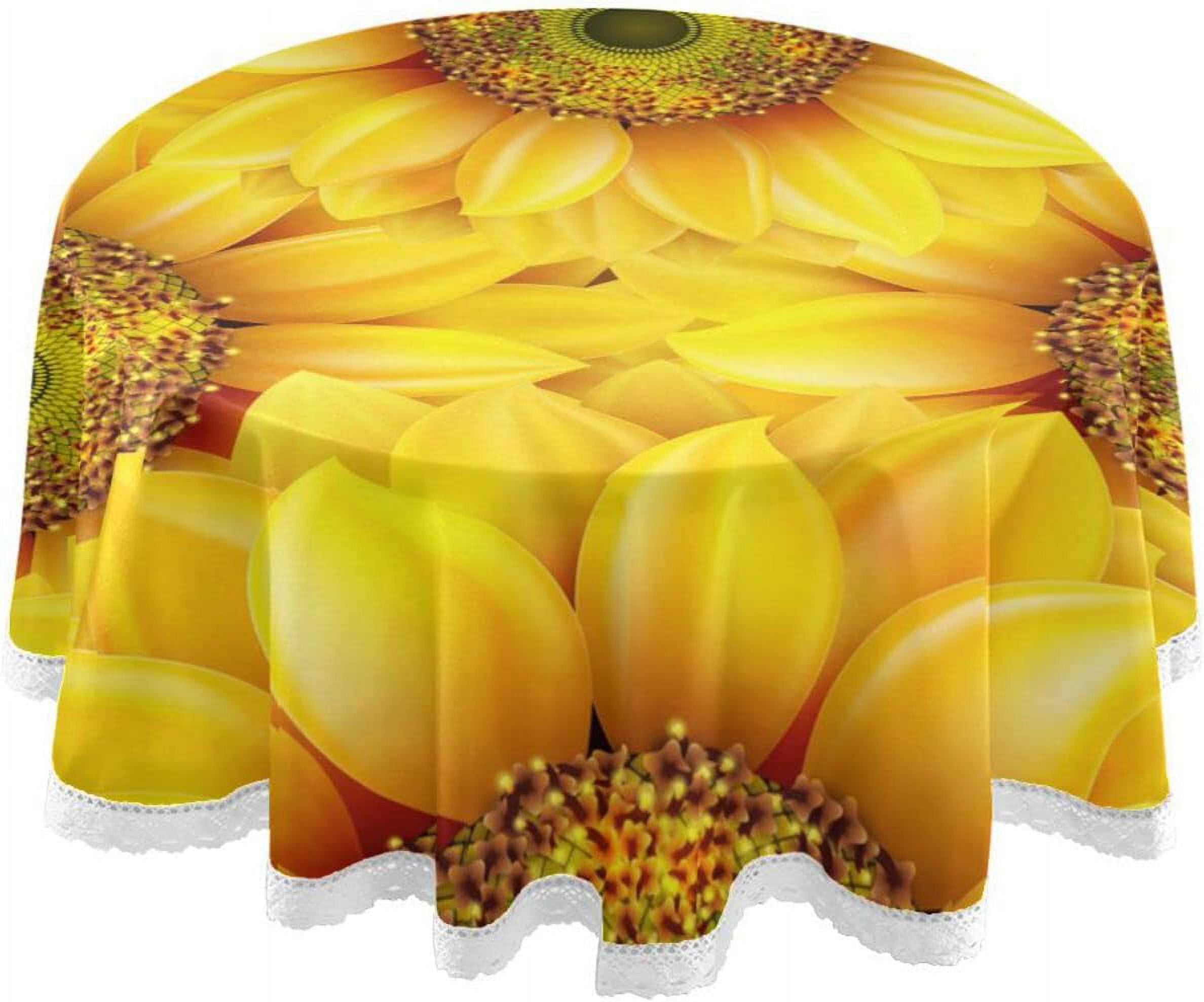GZHJMY Floral Sunflower Polyester Fiber Round Lace Tablecloth, Delicate