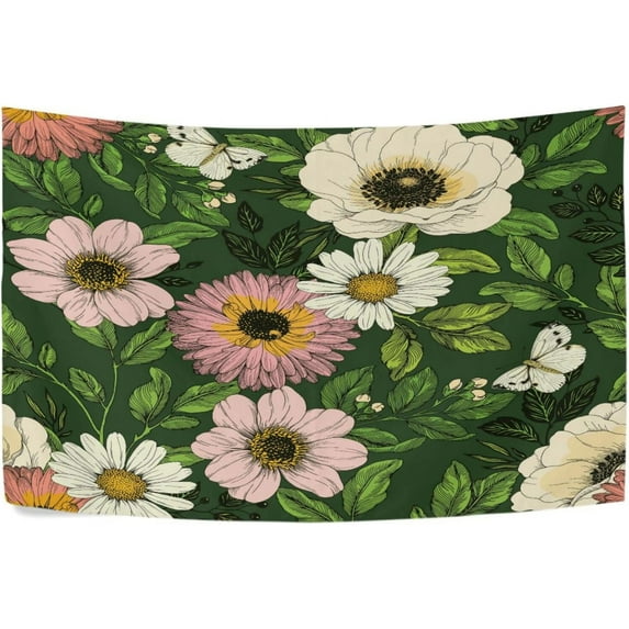 GZHJMY Flowers Anemone Butterflies Tapestry Aesthetic Tapestries for Bedroom Multi Color 80" x 60" Inches Gift Decor