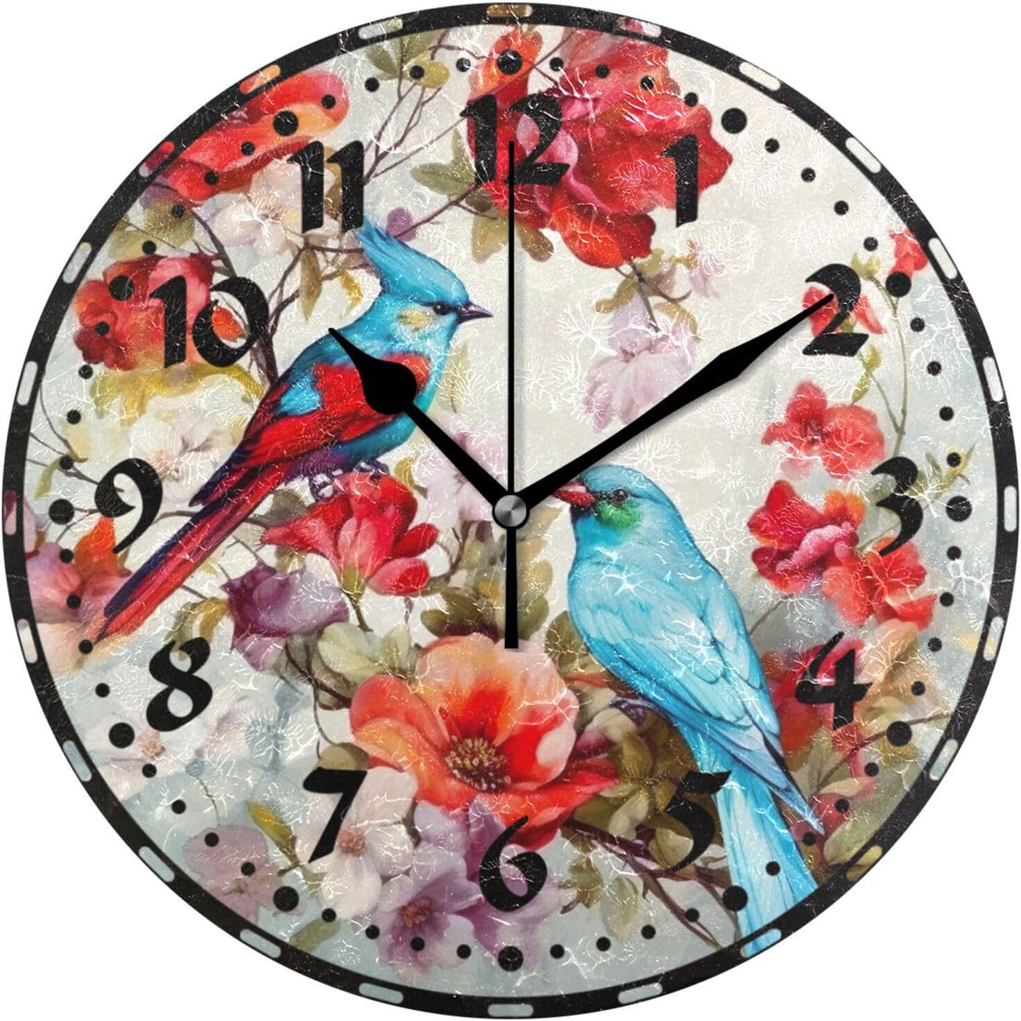 GZHJMY Flowers and Birds Wall Clock, PVC Silent Non Ticking 10 Inch ...