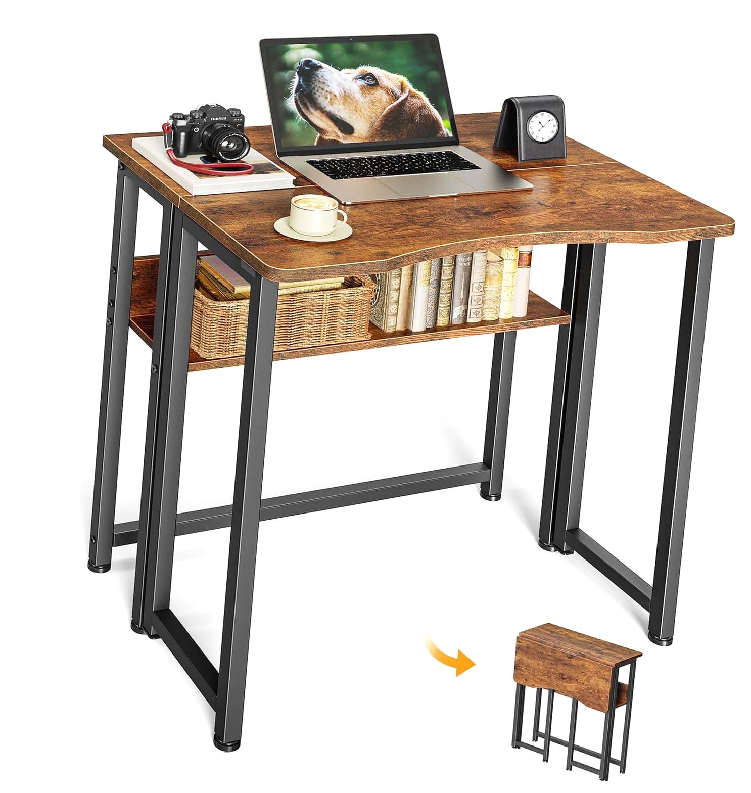 GZHJMY Folding Desk with Storage, 23.6 Inch Foldable Computer Table for ...