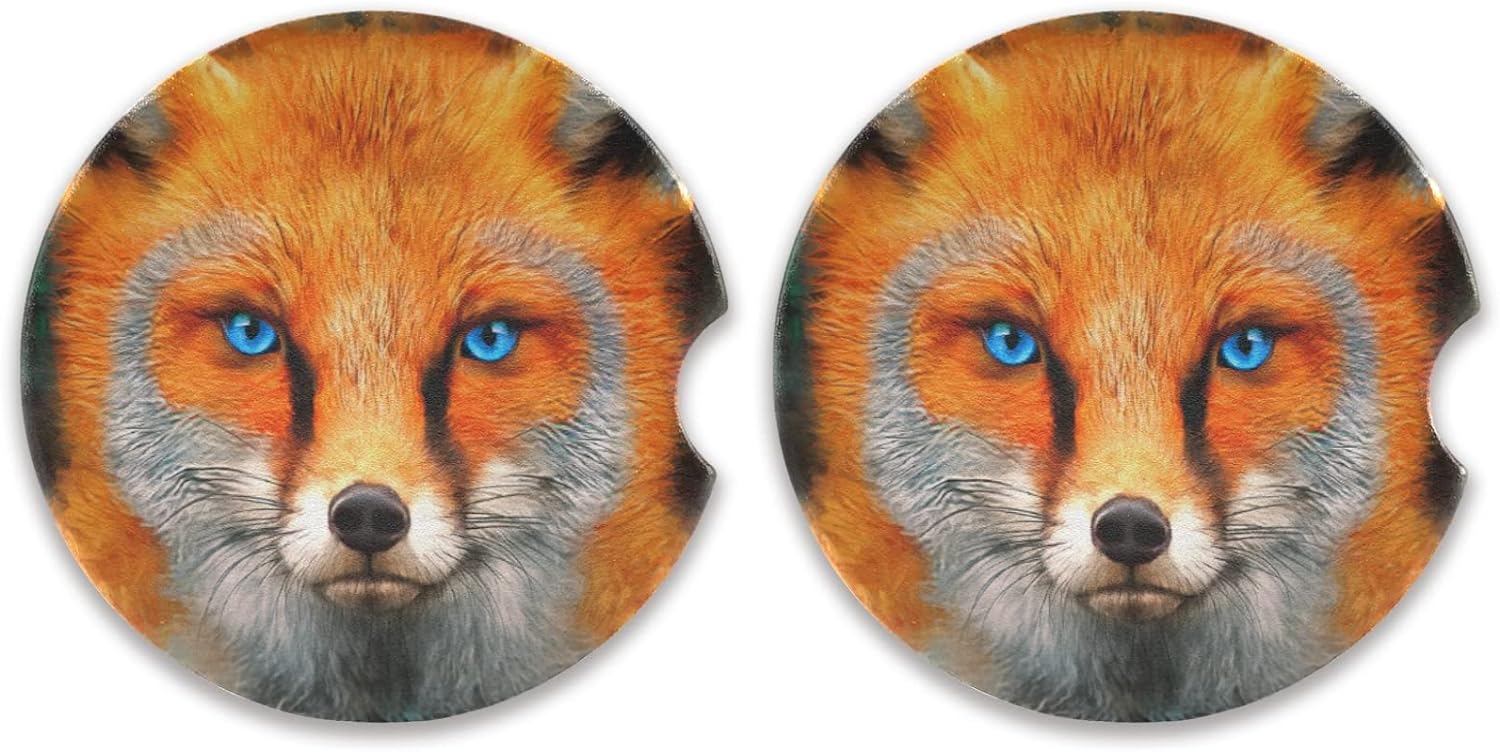 GZHJMY Fox Car Coasters 2 Pieces, Absorbent Ceramic Cork Base Car ...