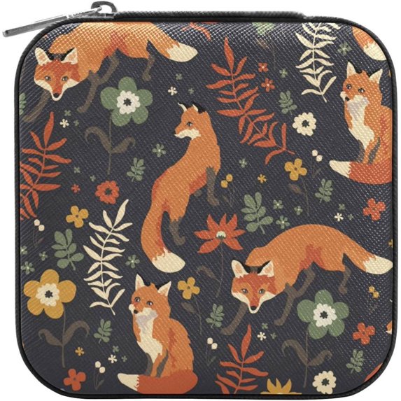 GZHJMY Fox Small Jewelry Box, Portable Leather Travel Jewelry Storage Case for Rings Earrings Necklace Bracelets