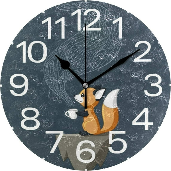 GZHJMY Fox Tea Raccoon Cat Acrylic Round Silent Wall Clock, Non Ticking Battery Operated for Bathroom Kitchen Living Room Bedroom Wall Decorative Clocks