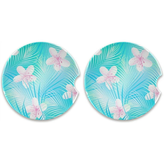 GZHJMY Frangipani Hibiscus Car Coaster for Cup Holders, 2 Pack Absorbent Ceramic Car Universal Vehicle Non-Slip Car Cup Holder Coaster Cup Coasters
